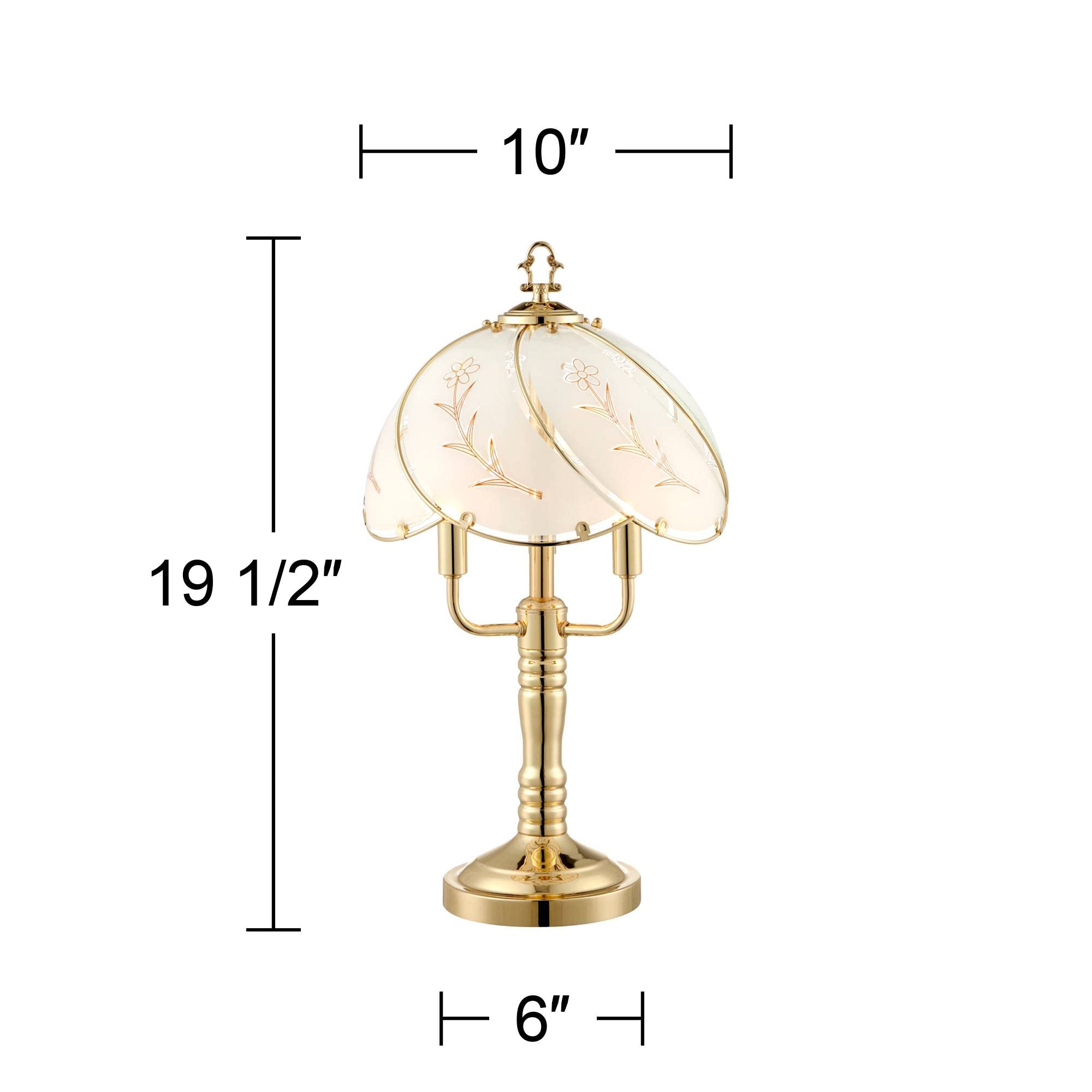 Regency Hill Flower 19 1/2 High Small Traditional Accent Table Lamps Set of 2 Touch On-Off 3-Light Gold Brass Finish Glass Shade