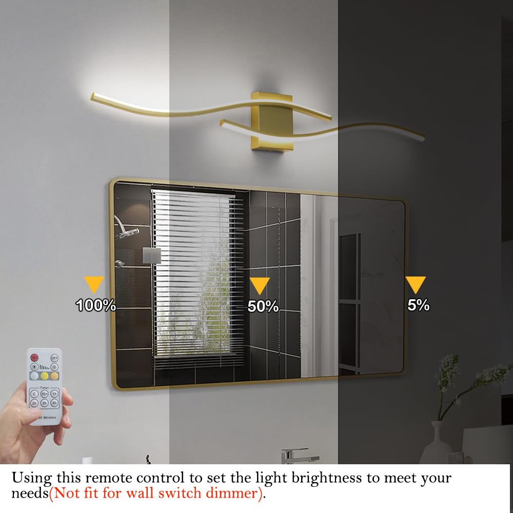 Modern Gold Bathroom Light Fixtures, Led Vanity Light With Remote Control, Bathroom Vanity Light Fixture Over Mirror, Wall Lights For Bathroom, 40.5 Inch Wall Sconce Lighting For Bedroom, Living Room