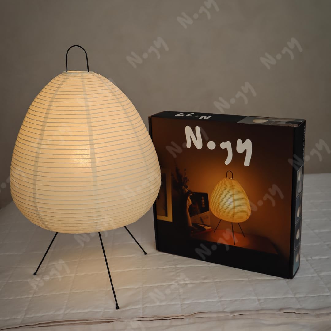 Nogy Dimmable Table Lamp - Off White Japanese Paper Lantern - 11"x18" Ambient Lighting for Cozy Japandi Decor