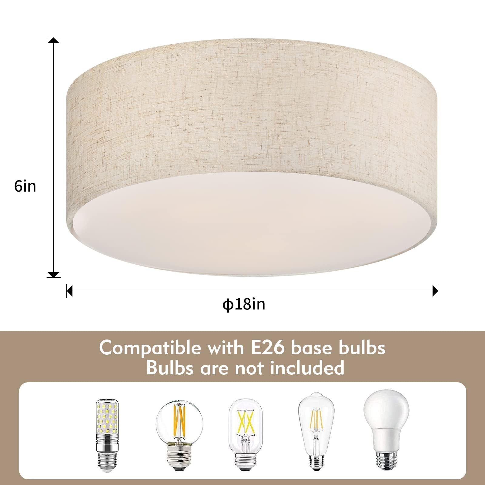 Galtlap 3-Light Ceiling Light Fixture, 13'' Drum Flush Mount Ceiling Light, Modern Close To Ceiling Lights With Fabric Linen Sha