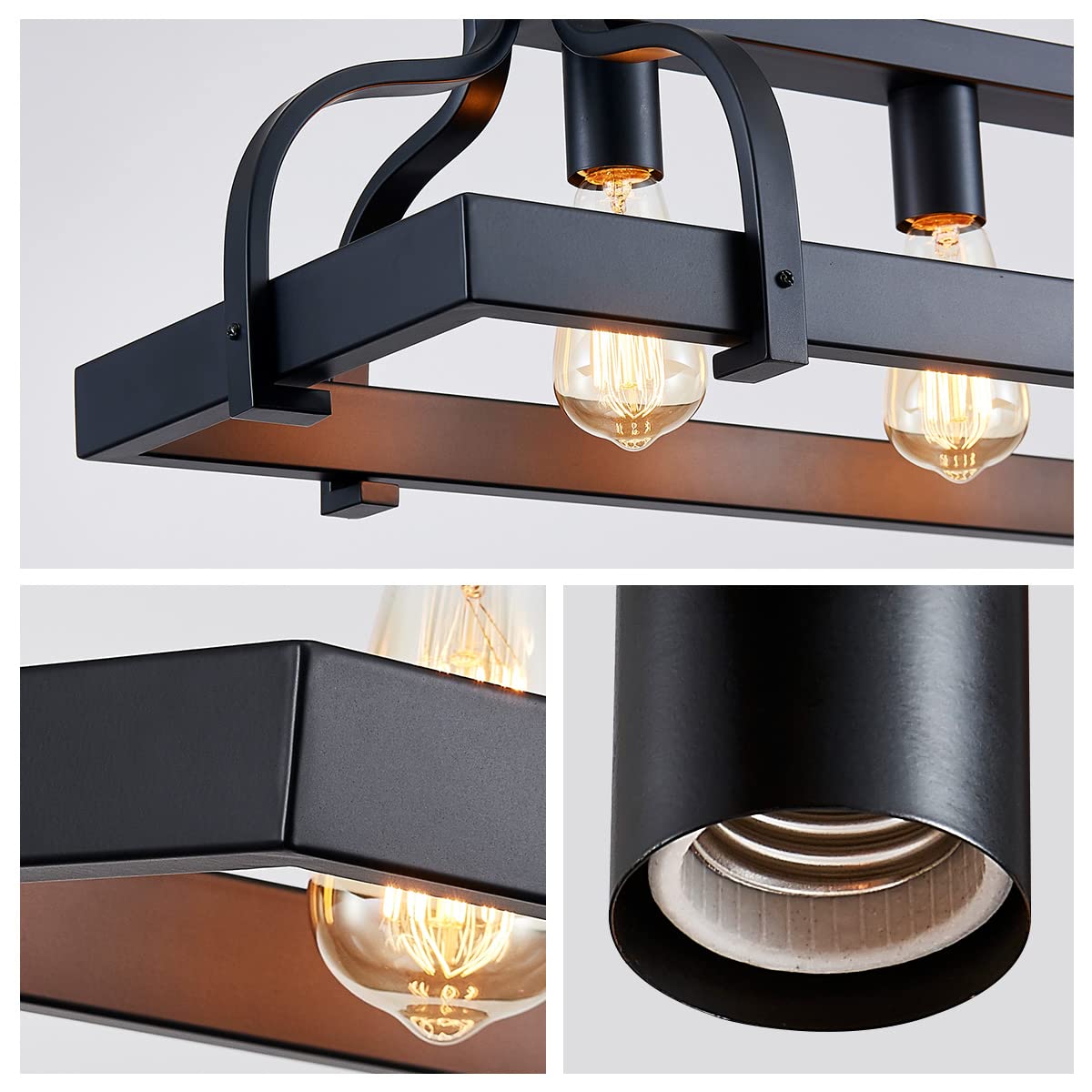 WUZUPS 4-Light Metal Chandelier Pendant Light, Rustic Black, H 9.8" x L 34.6" - Ideal for Kitchen Island & Dining Room, Model 6179