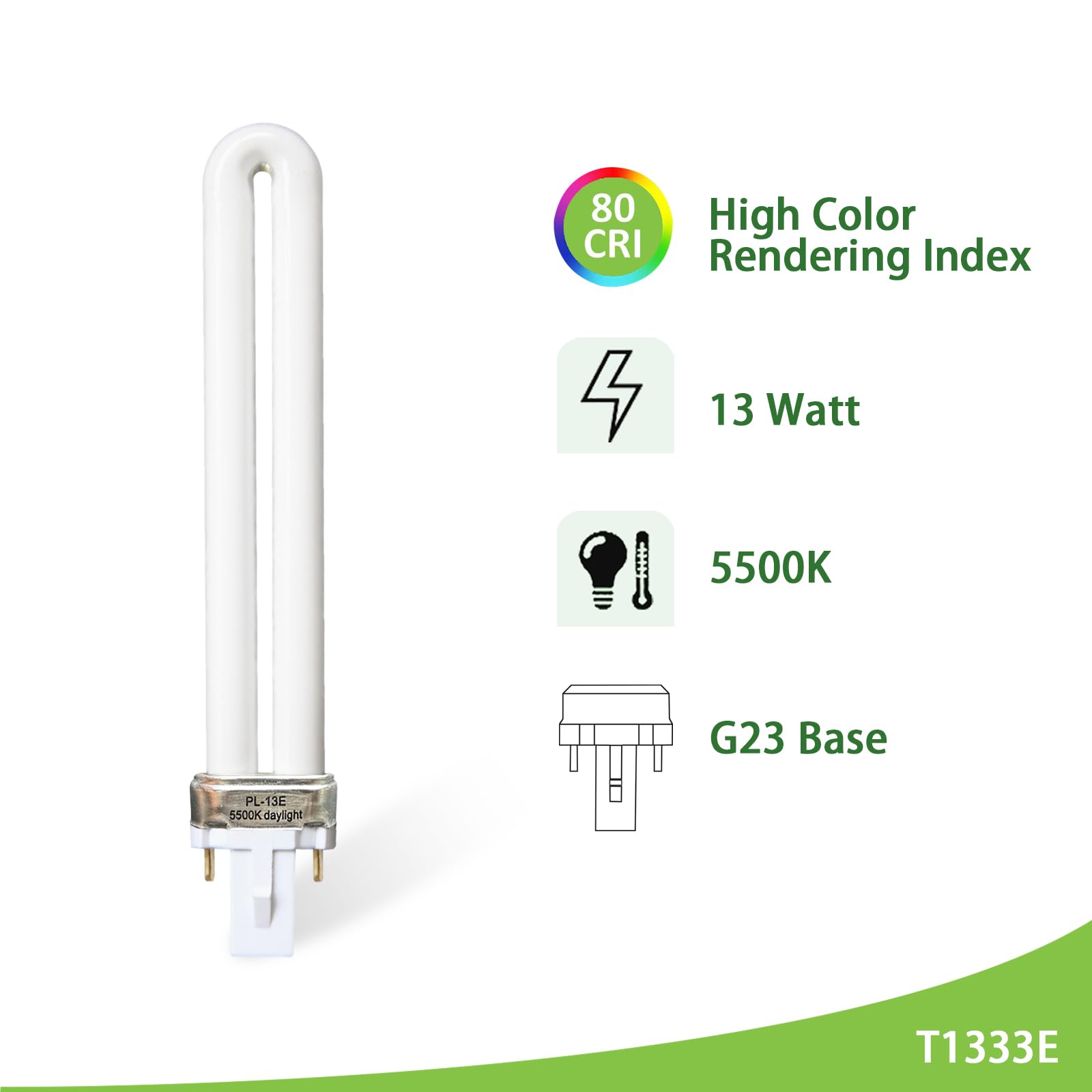 Dameiol PL13-E 13W Compact Fluorescent Light Bulb, 5500K Natural Daylight, G23 Base, 2 Pack