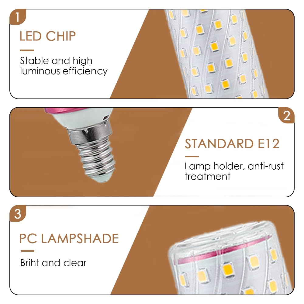 E12 Led Corn Light Bulbs,12W Natural Light 4000K, Equivalent To 100W E12 Halogen Bulbs,Ac 110-220V, 360 Beam Angle,Small Edison