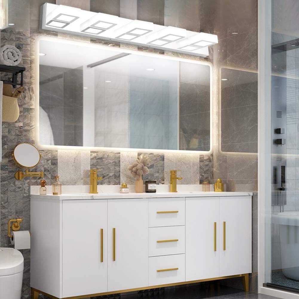 Ralbay LED Bathroom Vanity Light 5 Lights Acrylic Rotable 360° Chrome-Cool White Stainless Steel