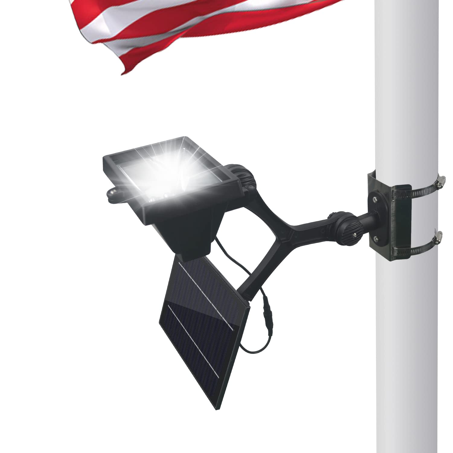 Rayslit Flag Pole Light Solar Powered - 12 Brightest Led Solar Flag Pole Light Adjustable Metal Clamp Fits 2-6&quot; Diameter Flagpole Solar Light Outdoor Dusk To Dawn 100% Coverage Solar Flag Lights