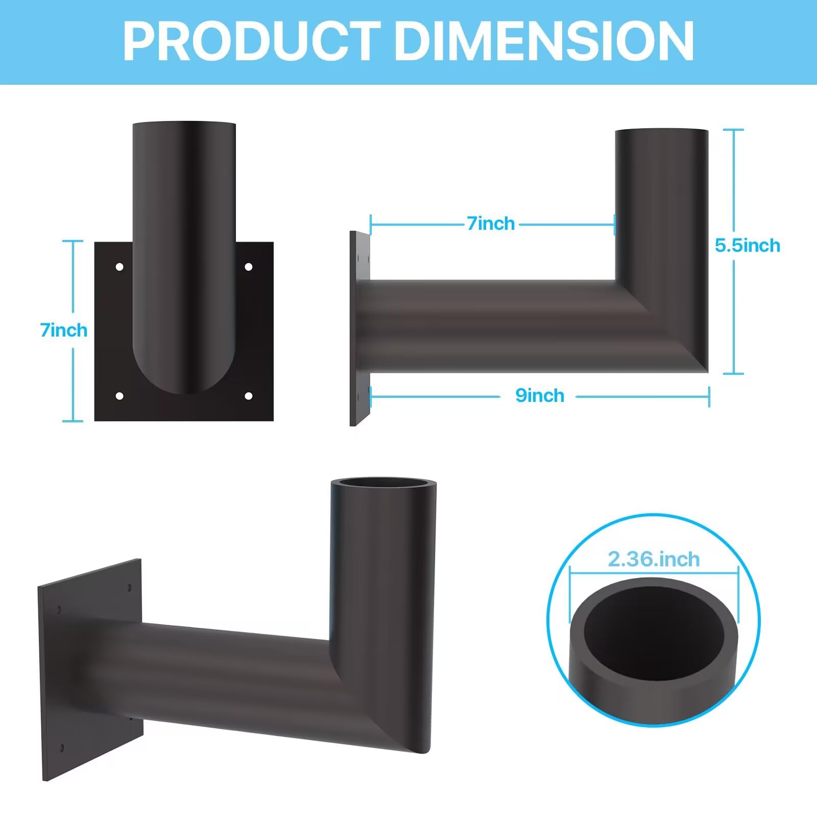 Hyperlite Wall Mount Bracket: 90 Degree For Parking Lot Light - L Shape Bracket For 2 3/8 Inch Slip Fit Lights, Lighting Mountin