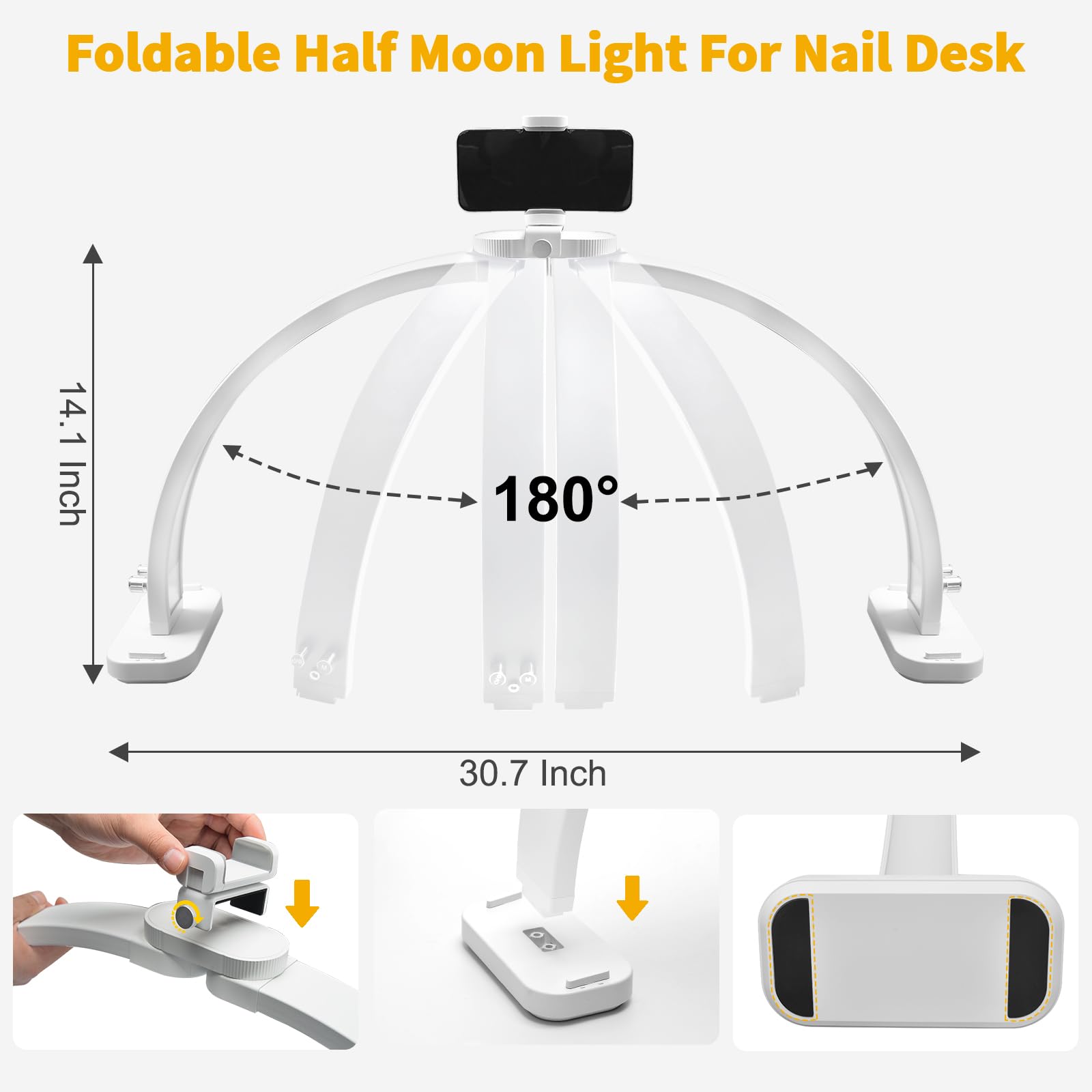 Cgbe Half Moon Light For Nail Desk: Extra Large 30.7'' Nail Desk Light With Phone Holder - 3 Color Modes & 10 Brightness For Nai