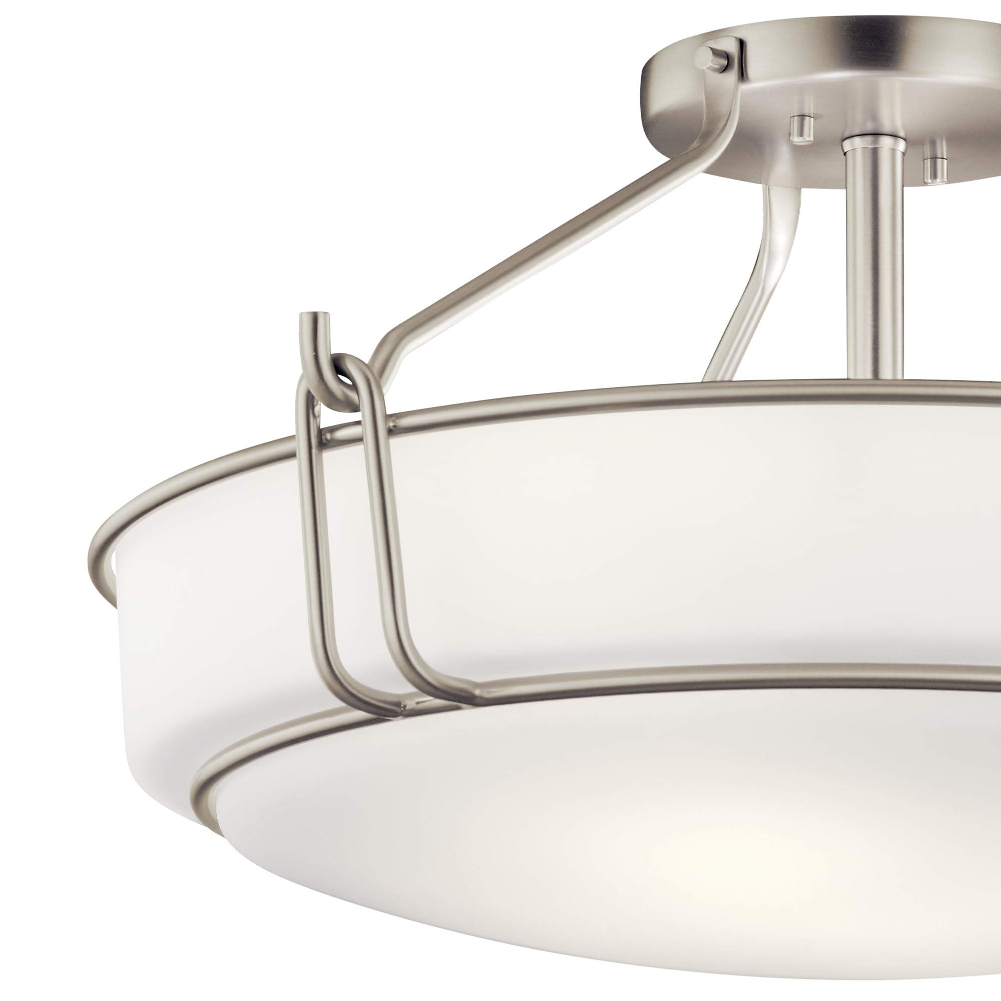 Kichler Alkire 22'' Semi Flush Mount Ceiling Light In Brushed Nickel, 4-Light Modern Ceiling Light With Satin Etched White Glass