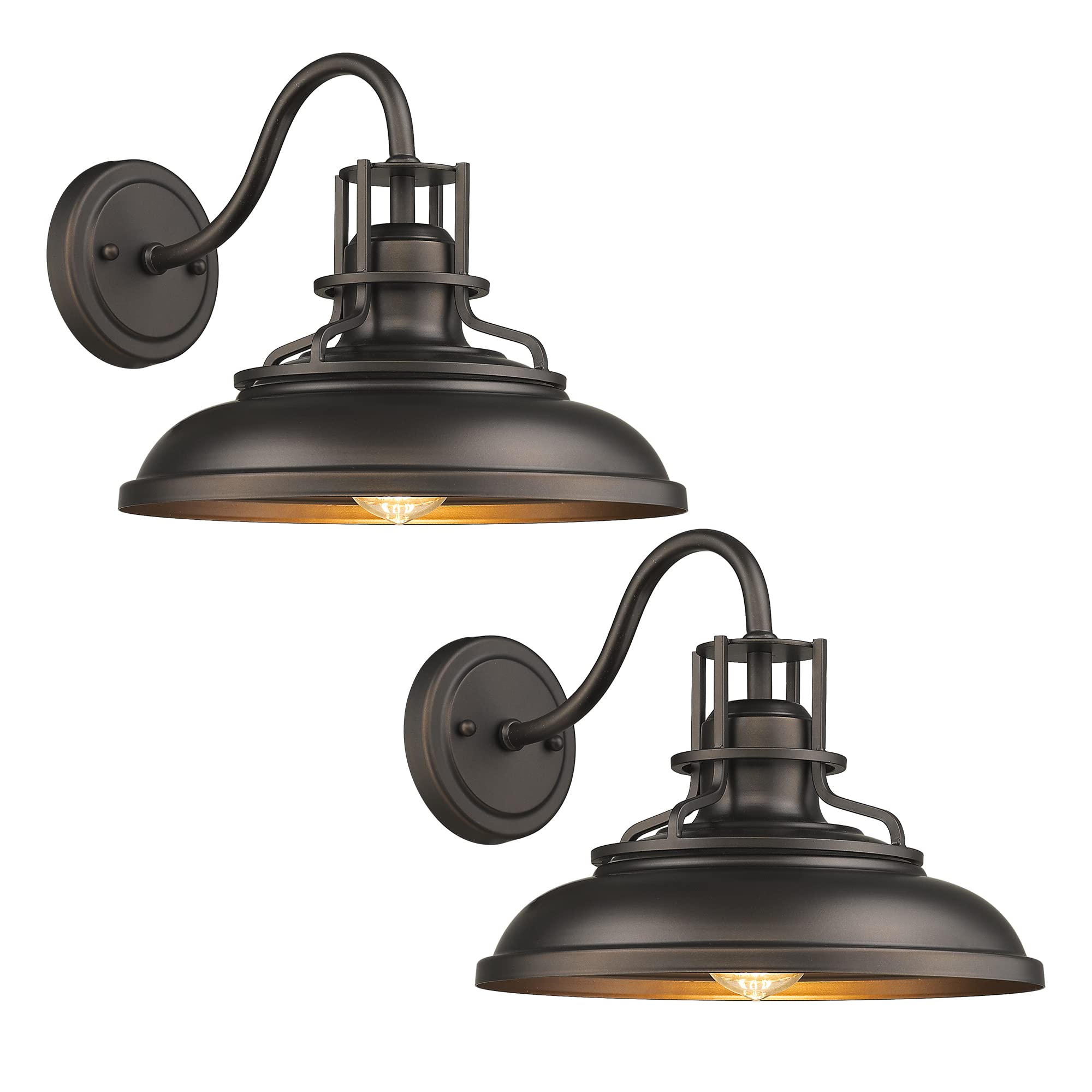 FEMILA Vintage Wall Sconces, 2 Lights Gooseneck Barn Lights, Oil Rubbed Bronze Finish, 12in Size, 2 Pack