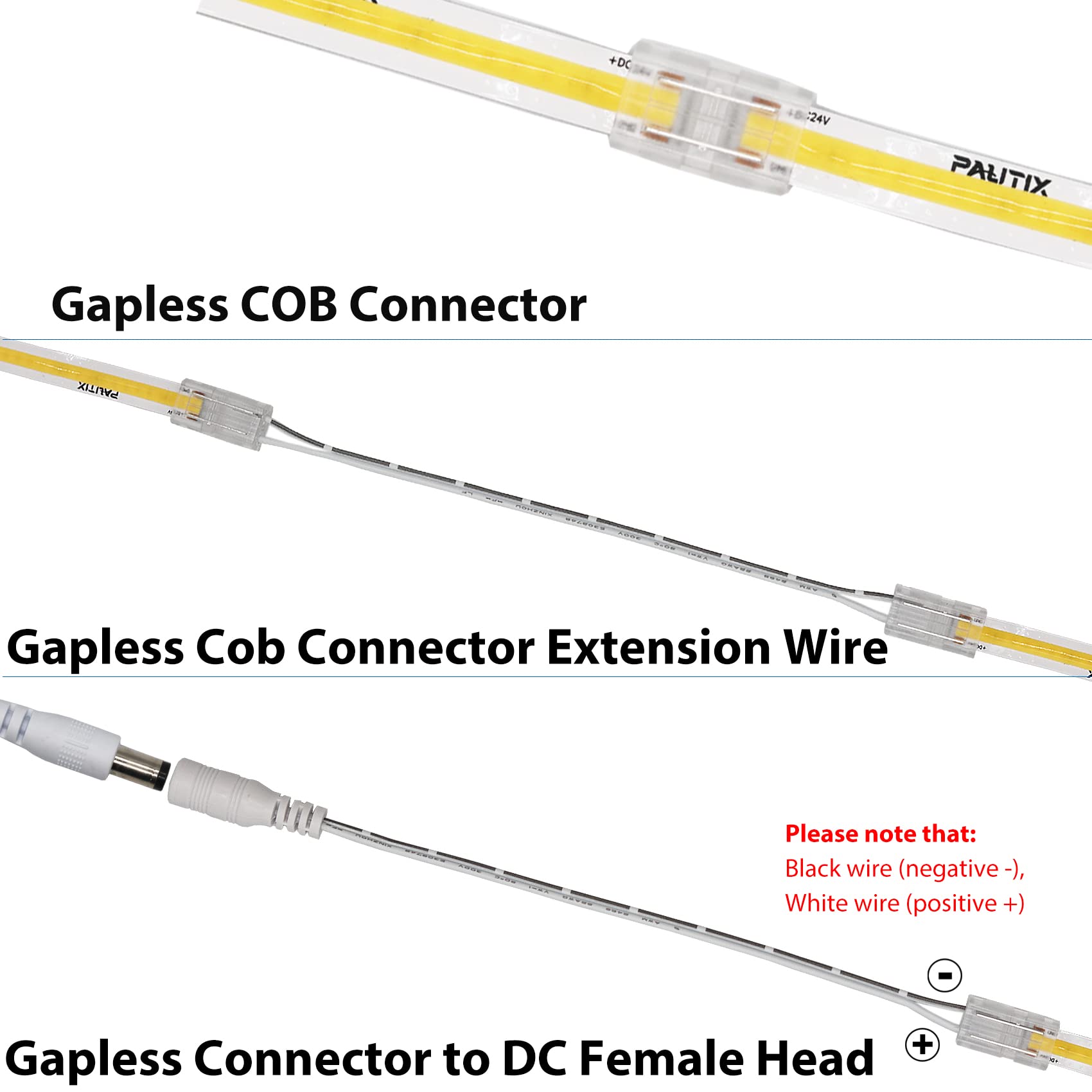 PAUTIX 8mm COB LED Strip Connectors Set - 4 Transparent Gapless, 4 Dual End, 1 DC Female Plug, 2 L-shaped, 1 T-shaped Connector