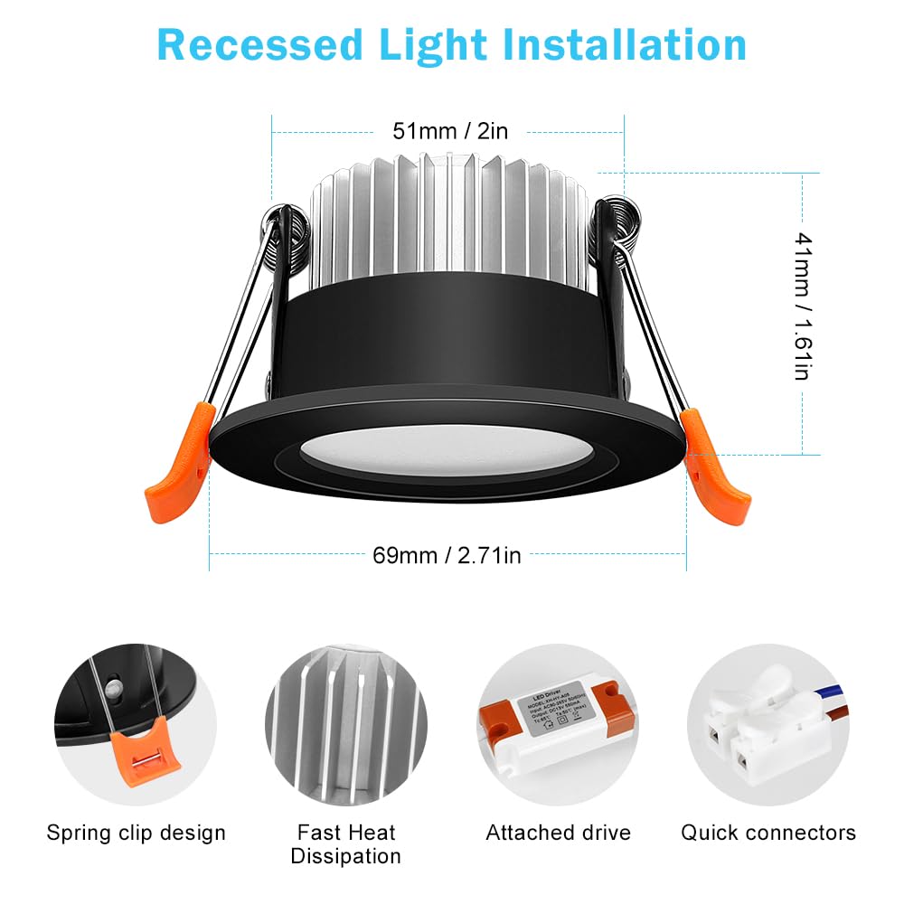 inShareplus 2 Inch WiFi Black LED Downlight 6 Pack, Dimmable RGBCW 2700-6500K, Aluminum, Compatible with Alexa/Google