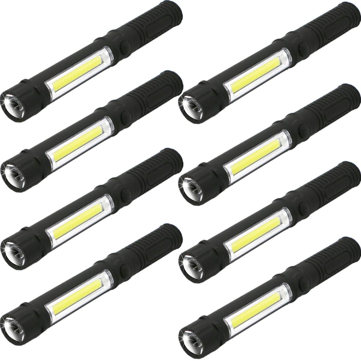 WUTL COB LED Work Flashlight, Magnetic Base, Clip, 8 Pack, Plastic, Model Zye-gjpl-21, 8pcs Flashlight