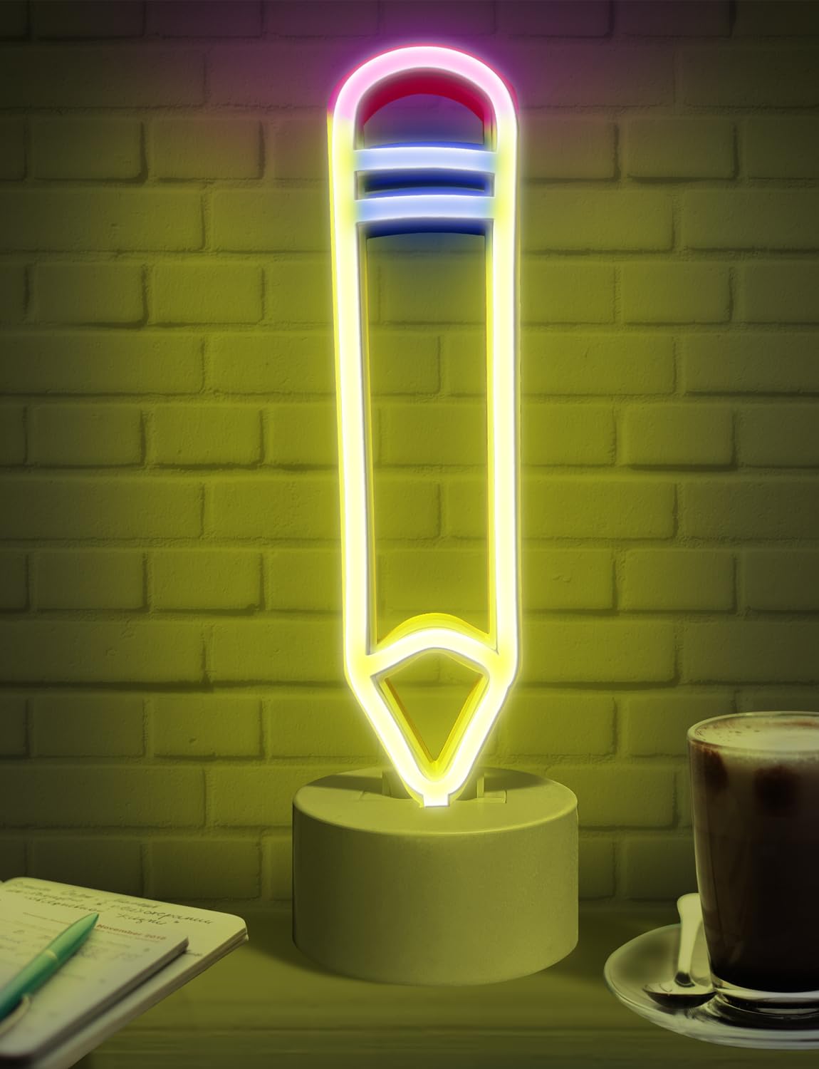 LEBURRY Pencil LED Neon Sign - USB/Battery Powered Desk Lamp for Bedroom, Study Room, Game Room - White Plastic Model