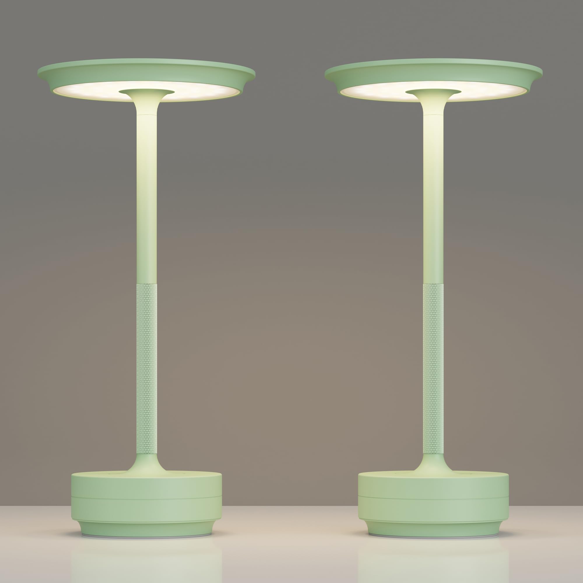 TBBGA Rechargeable Table Lamps 5000mAh LED Light, 3 Color Dimming, Portable Aluminum, Light Green, Model 106C, 2 Pack