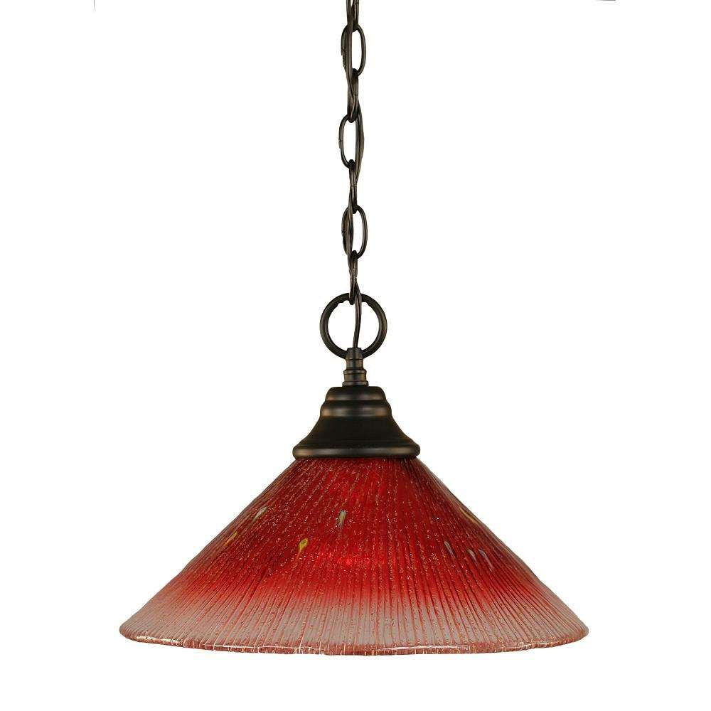 Toltec Lighting 10-Mb-706 Chain Hung Pendant With 12&quot; Raspberry Crystal Glass, Matte Black Finish