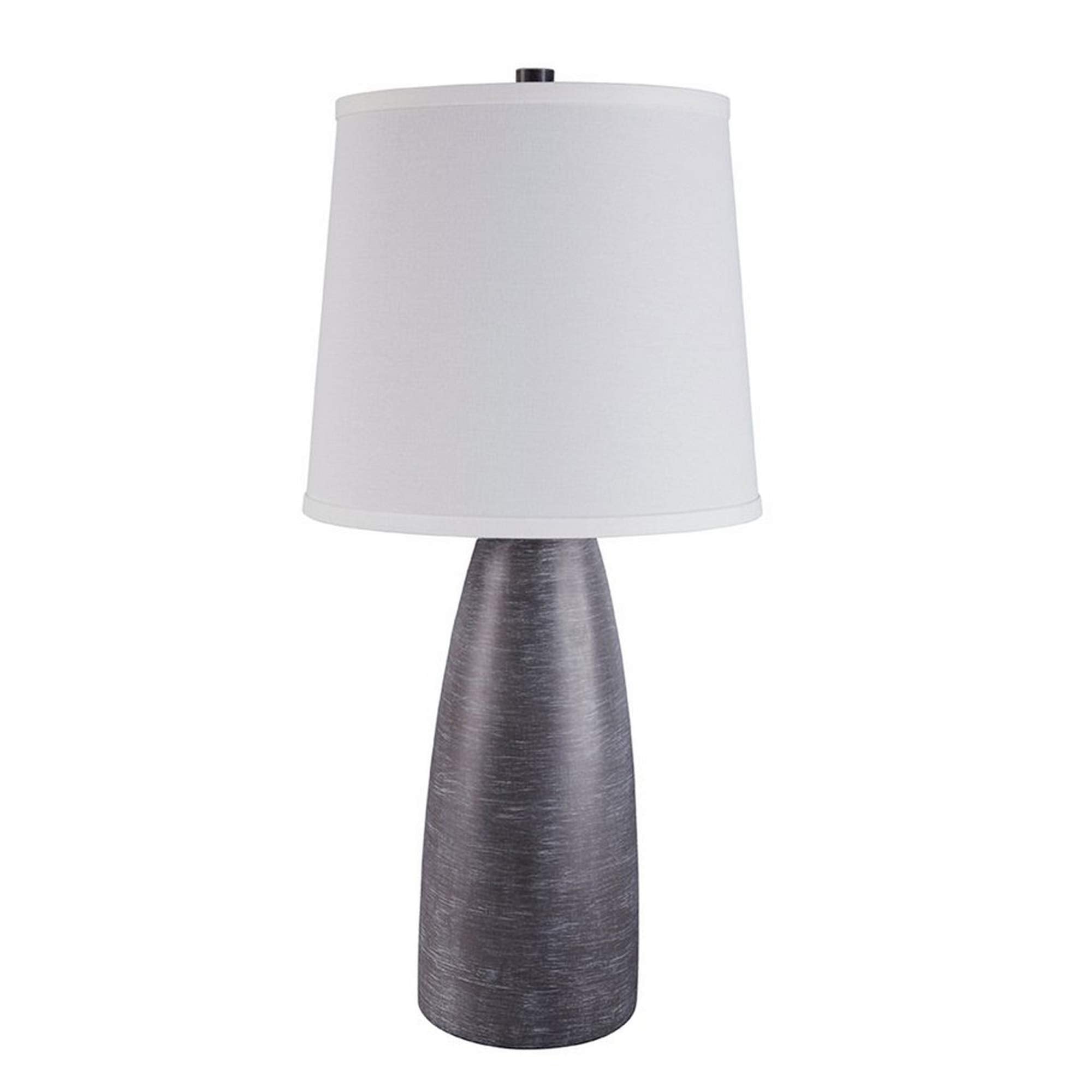 Benjara Vase Shape Resin Table Lamp With Fabric Shade, Set Of 2, Gray And White