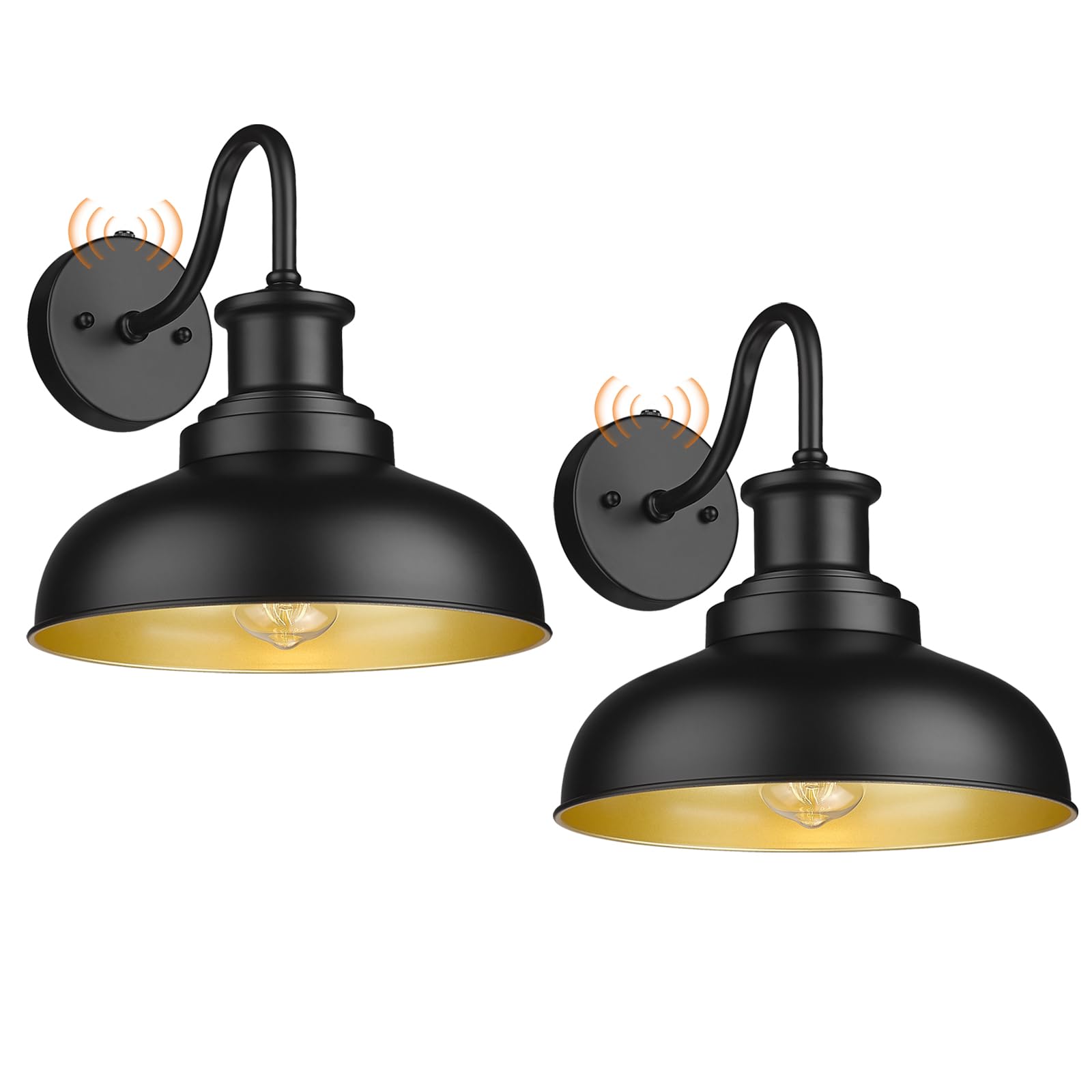 Diyel Dusk To Dawn Outdoor Gooseneck Barn Light Outdoor Wall Sconce Farmhouse Exterior Wall Mount Light Vintage Wall Lighting Fixture Industrial Black Wall Lantern For Porch, 2 Pack, Ddrz007-2Bk