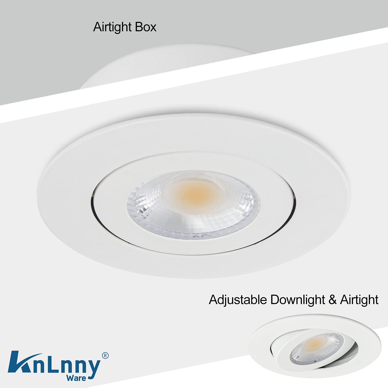 Knlnny Ware Recessed Lighting 9W 750Lm Dimmable Led Recessed Ceiling Light With Junction Box,Adjustable Eyeball Gimbal, Air Tigh