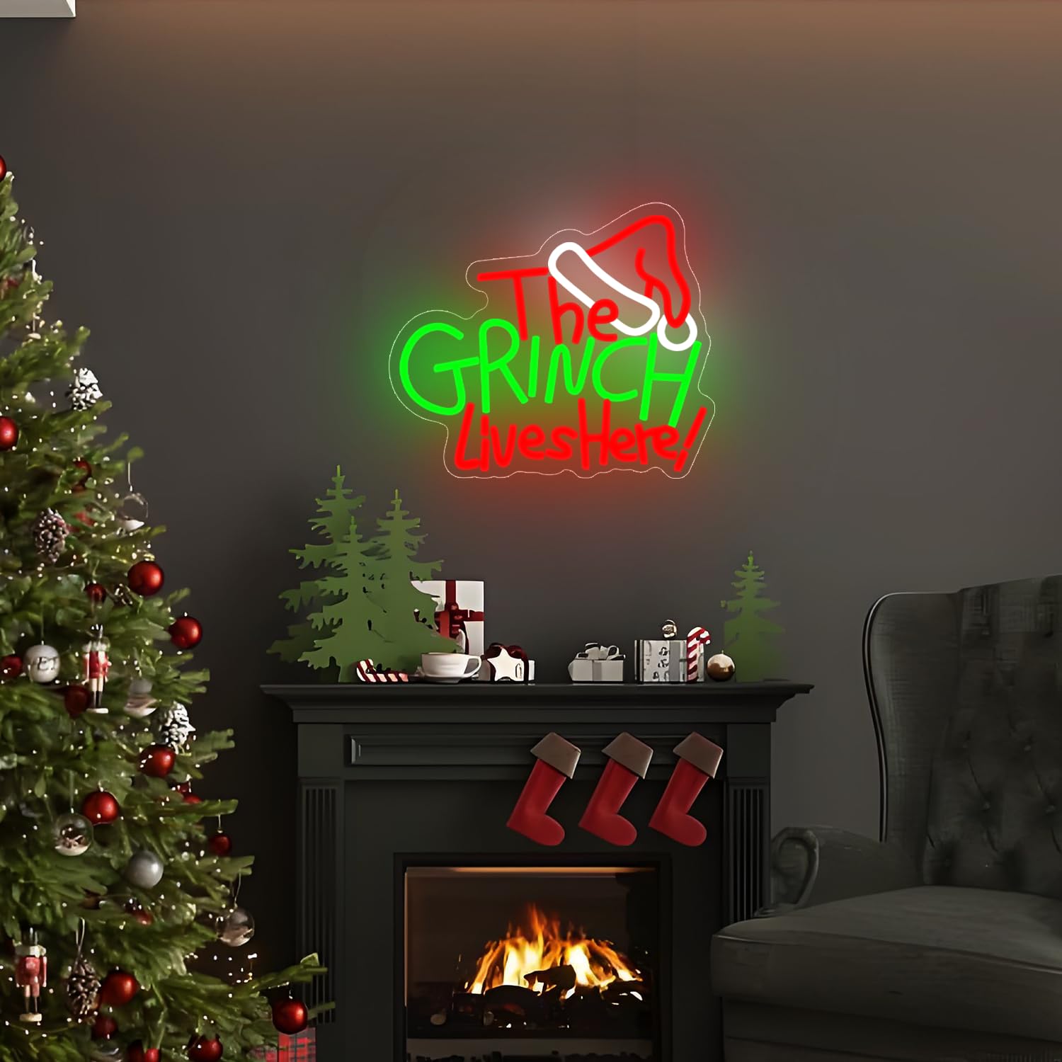 kzjspn Neon Light Sign - Christmas Cartoon Wall Decor, Plastic, Red/Green/White, Ideal for Home Party & Xmas Gift