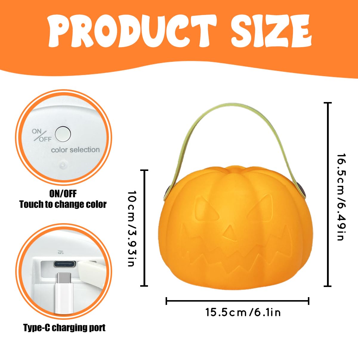 LEDHOLYT Night Light for Kids, Rechargeable LED Pumpkin Cordless Lamp with Control, 7 Colors Dimmable Halloween Lamp for Bedroom