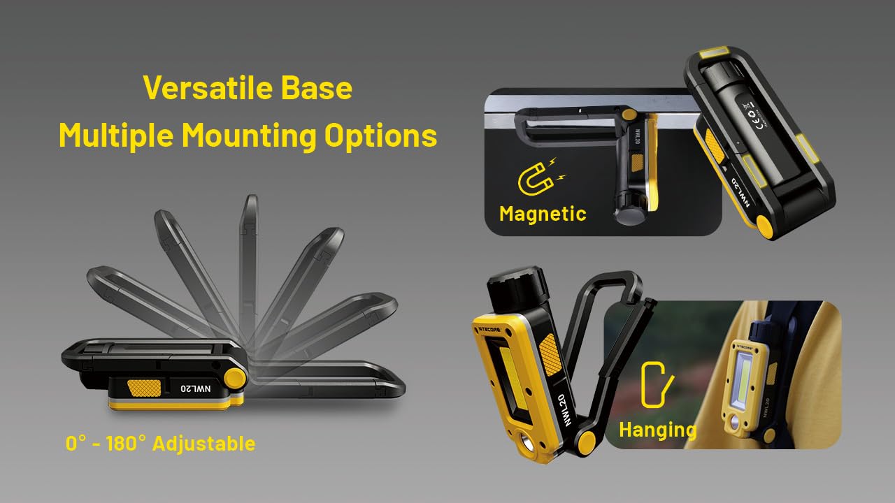 Nitecore Nwl20 Cob Mechanics Work Light, 600 Lumens, Usb-C Rechargeable, Portable, 78 Hours Long Runtime For Job Sites, Car Repa