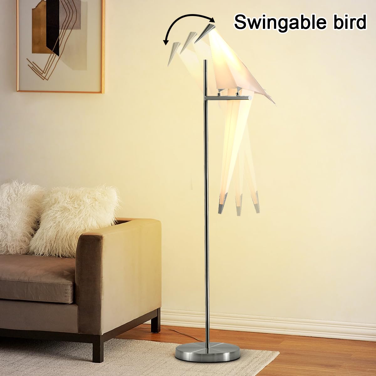 More Change 62-Inch Modern Led Bird Floor Lamp For Living Room, Modern Silver Standing Lamp With Bird Shade Floor Light Metal Fixtures For Bedroom Office