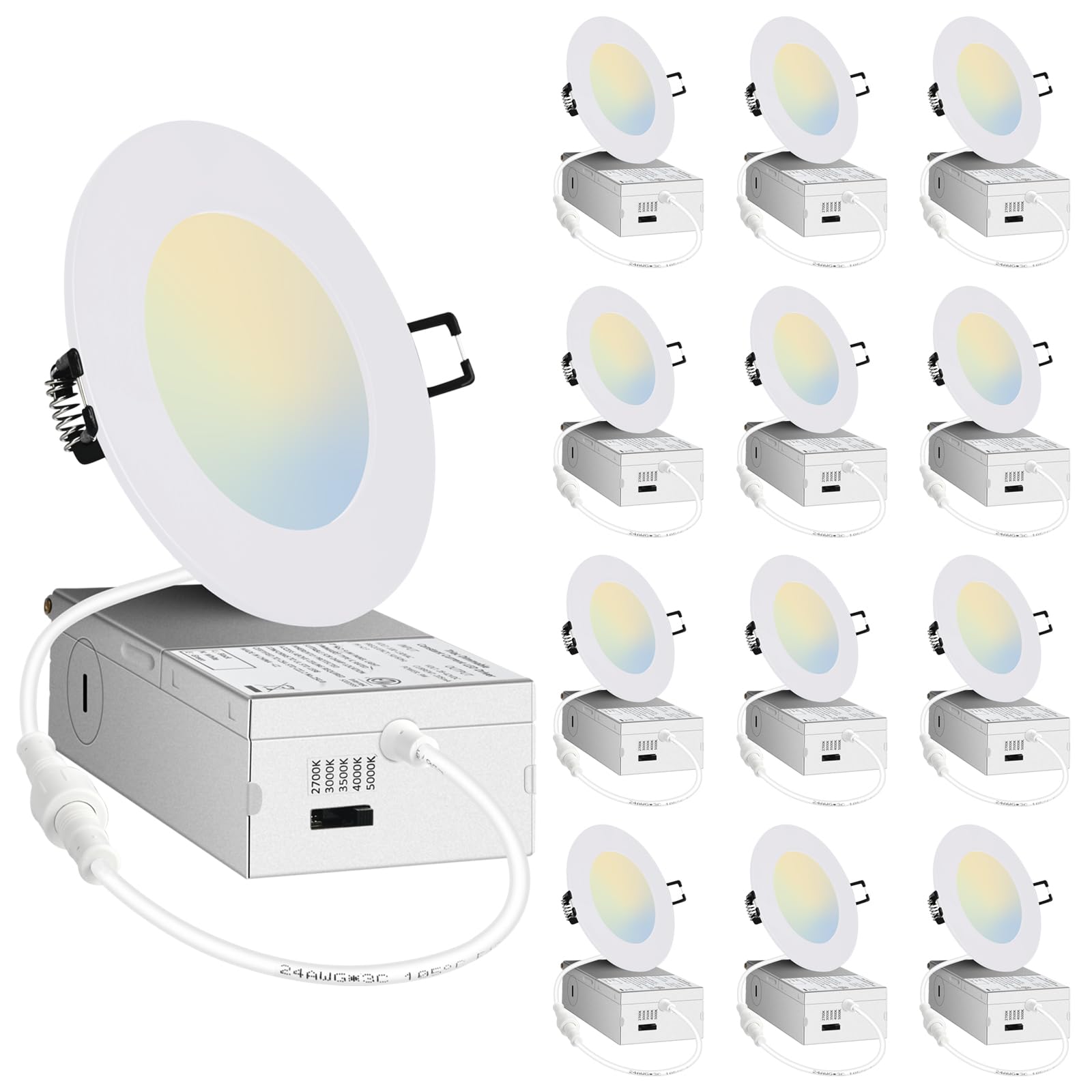 POPANU LED Recessed Light 4in - Dimmable Ultra-Thin Ceiling Wafer Downlight Light LED Canless Lighting Fixture Type IC CCT Chang