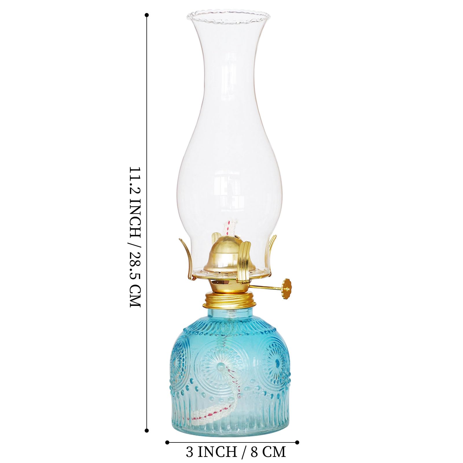GXFCCYXT 2Pcs Oil Lamps for Indoor Use Blue Vintage Glass Clear Kerosene Lamp Indoor Decorative Hurricane Lamp Oil Lantern for H