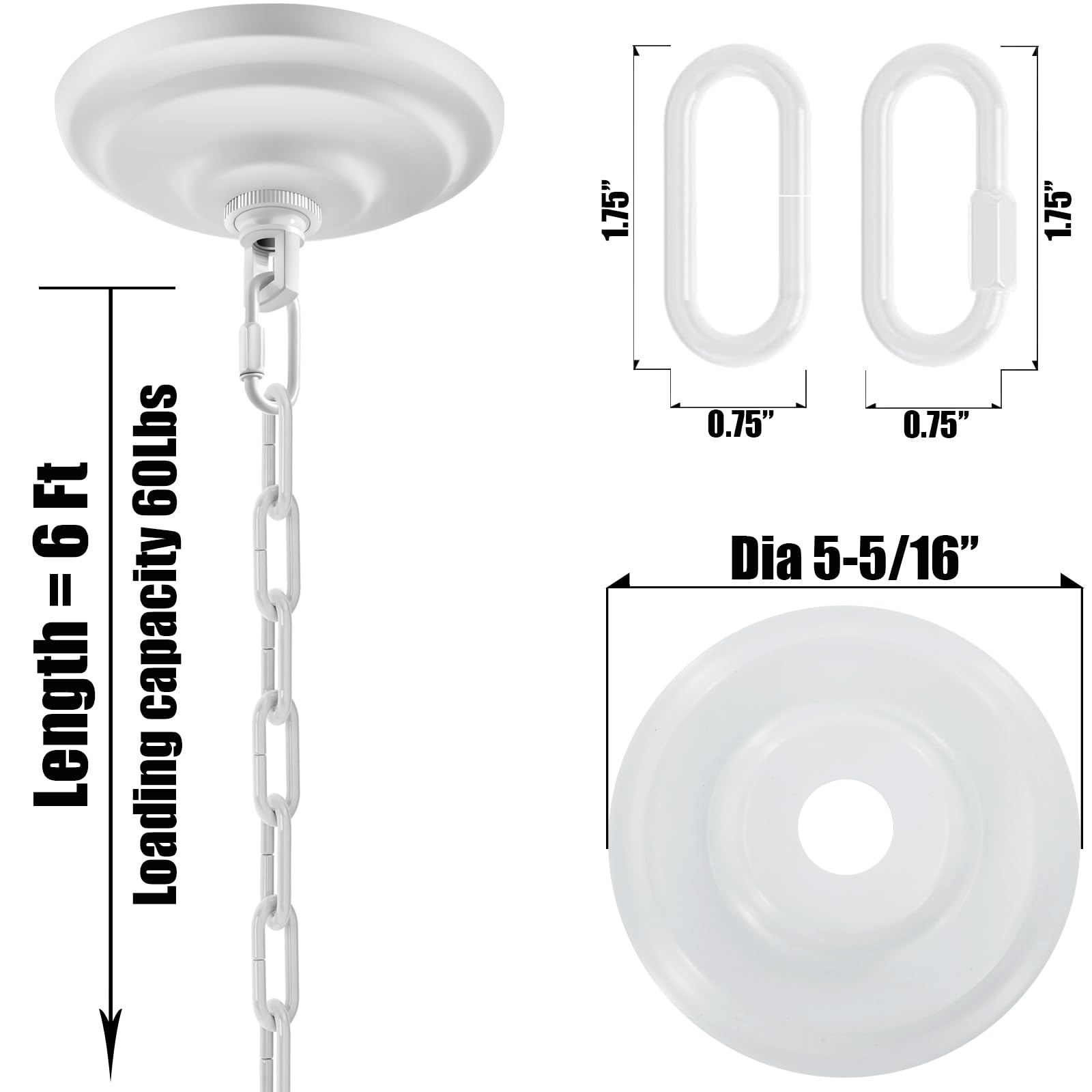 Mayomajo 5-5/16 Inch Light Canopy Kit With 6 Feet Hanging Chain, Heavy Duty, Replacement Cover Plate For Chandelier, Pendant Lig