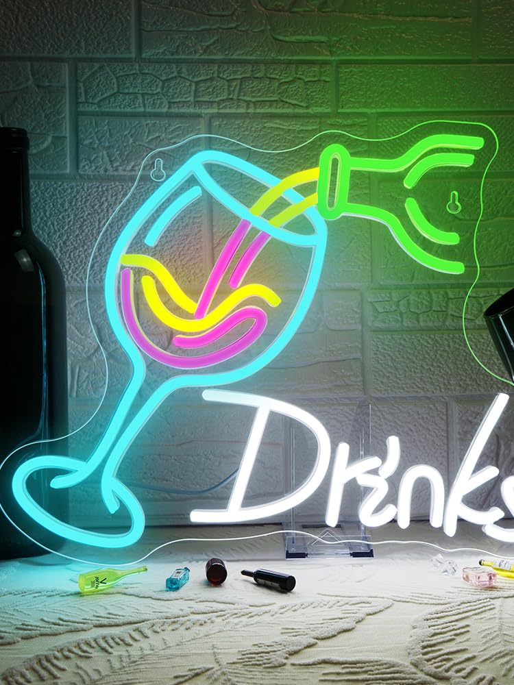 Nosun Drink Neon Sign Neon Pouring Wine Drinking   Led Lights For Wall Decor Usb Light Up Signs Home malt-inspired Bar Bedroom Restaurant Man Cave Cafe Bistro Club Party Decorations Gift