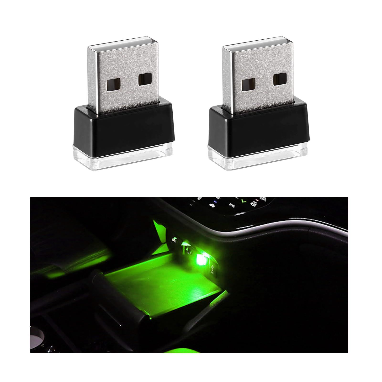 Sylvil 2 Pcs Usb Led Car Interior Atmosphere Lamp  Portable Mini Led Night Light  Plug-In Usb Interface Trunk Ambient Lighting Kit  Universal Interior Car Accessories (Green)