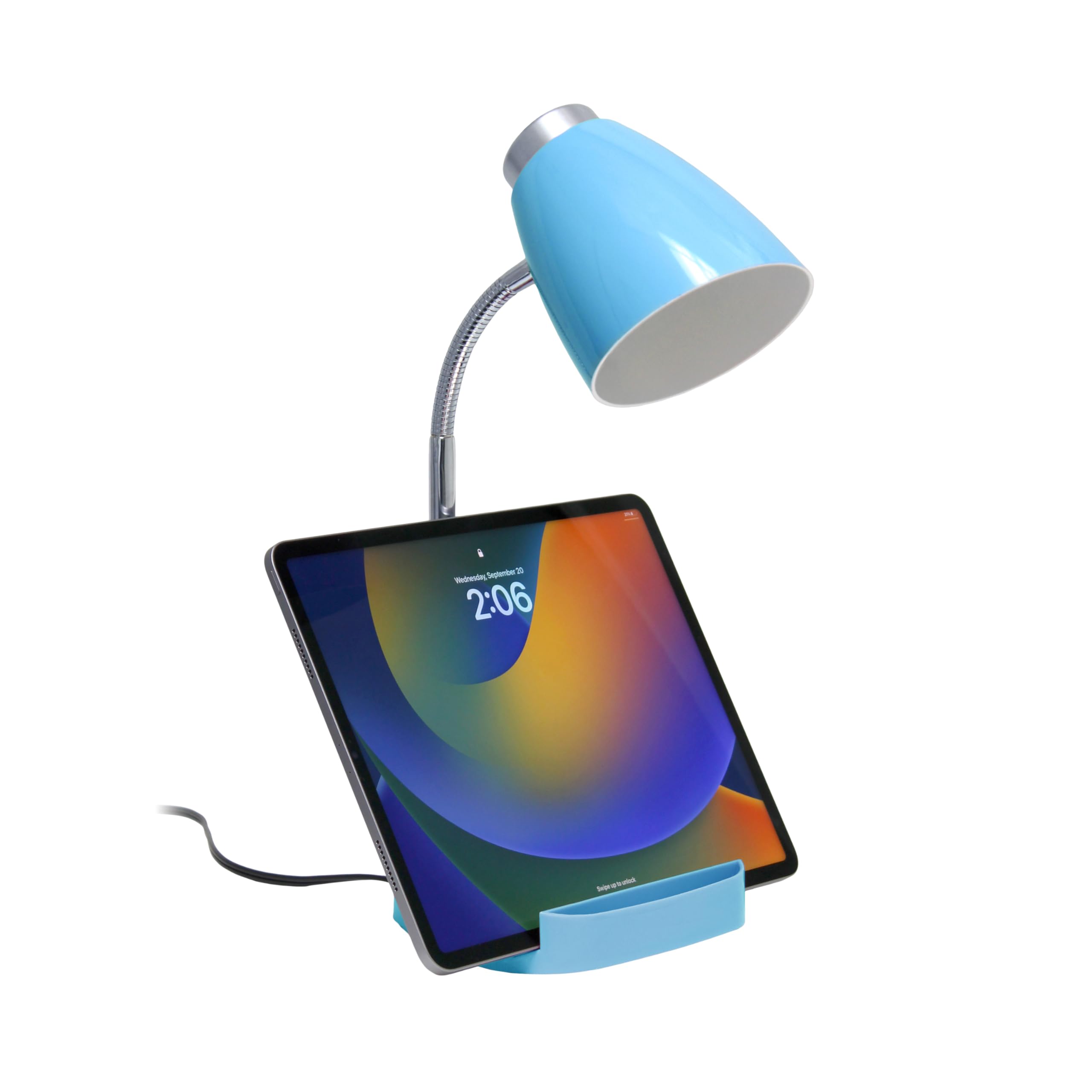 Simple Designs Gooseneck Desk Lamp With Ipad Stand, Blue, Abs Plastic, Model Ld1002-Blu, Pack Of 1