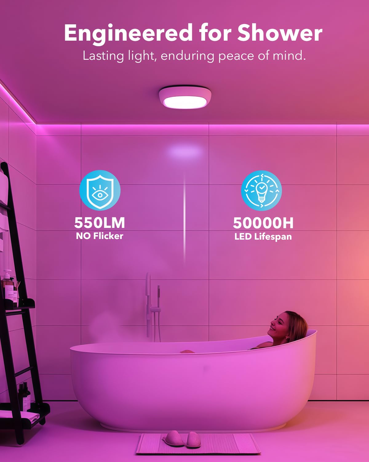 Rechargeable Shower Lights For Inside Shower  12000Mah Motion Sensor Wireless Rgb Ceiling Light With Remote No Wiring  Battery Operated Closet Lights Cordless Led Overhead Lighting For Bathroom