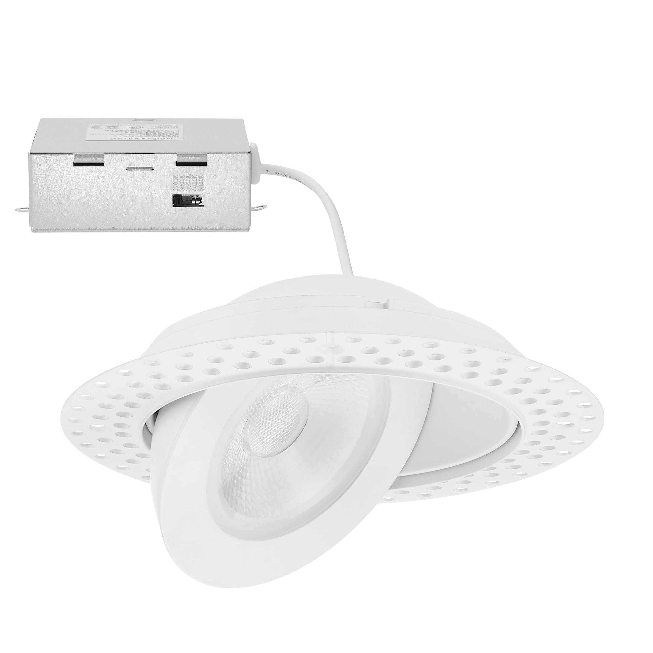 Maxxima 4    5 CCT Rotatable Ultra-Thin Trimless Recessed LED Floating Gimbal Downlight, 750 Lumens, Color Selectable 2700K/3000