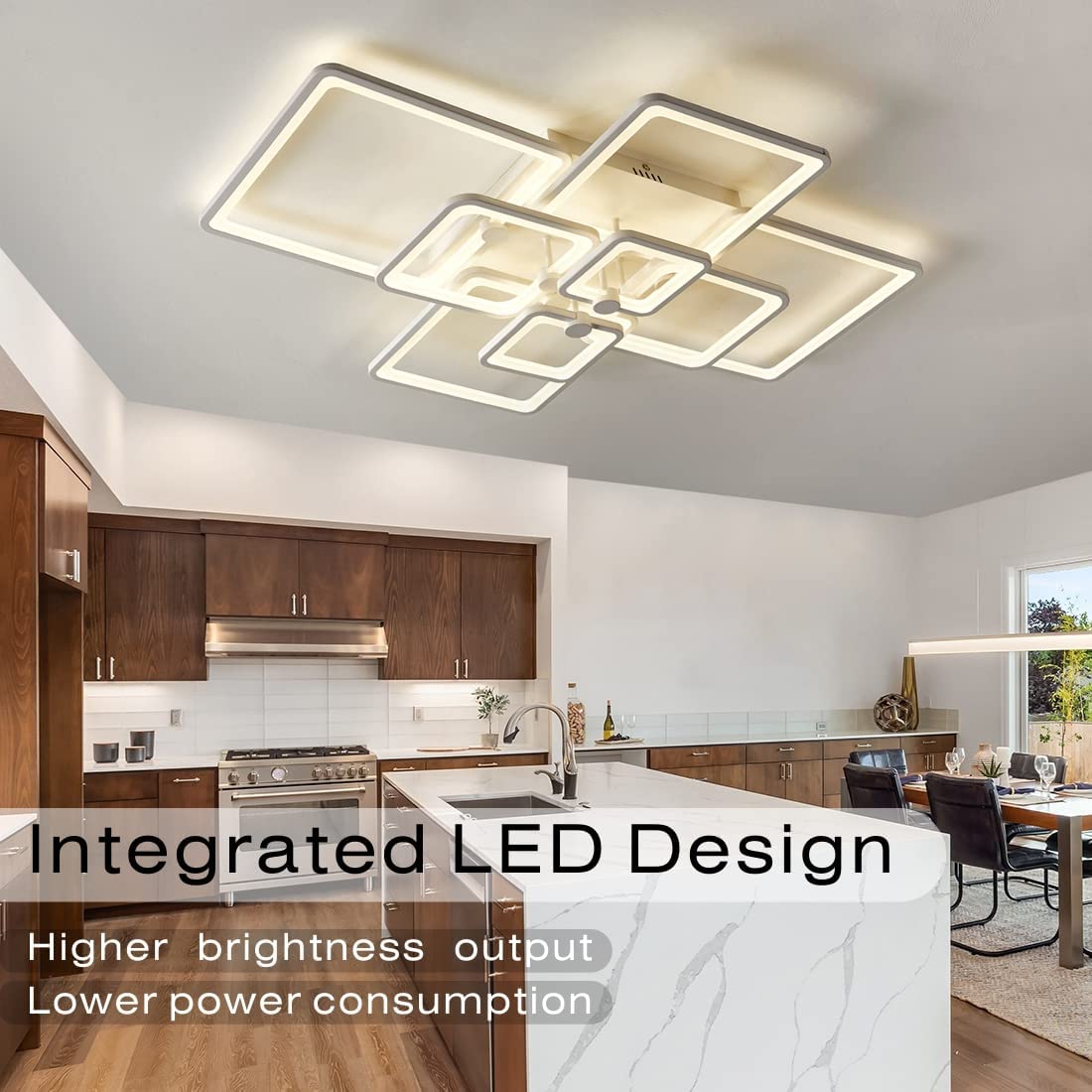 HiHiHomy Modern LED Ceiling Light, Dimmable Flush Mount Fixture, 6 Lights, White, Model FK-001-up-6KW