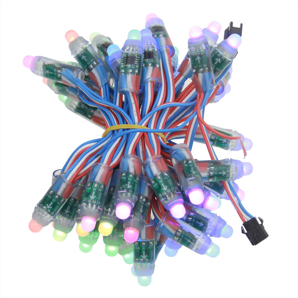 ALITOVE WS2811 RGB LED Pixel Light Module, IP68 Waterproof, 5V, 50pcs/Set, 12mm Diffused Round project piece, Plastic