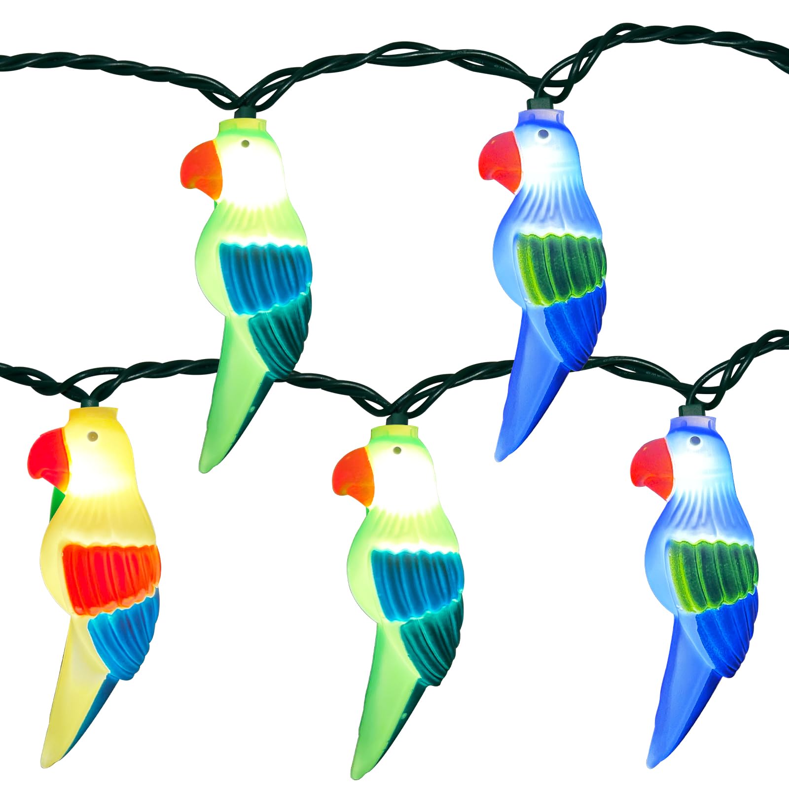 Abeja Parrot String Lights - 8.5FT LED Fairy Lights with 10 Parrot Lights, Plastic, Tropical Decor, Indoor/Outdoor Use