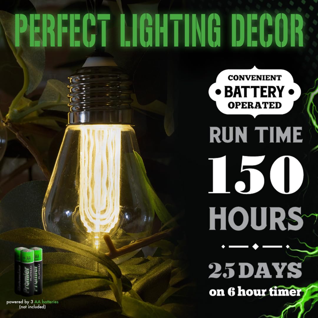 LitezAll LED Edison Light Bulb, Warm White, Vintage String Lights, Model LAST14BX624, 6 pcs, Battery Operated