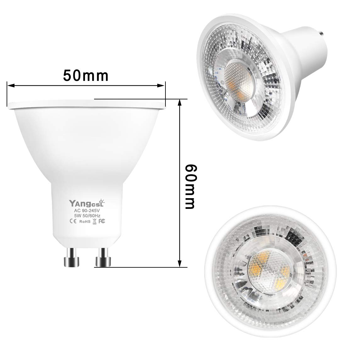 Yangcsl GU10 LED Bulbs, 40W Equivalent, RGB + Warm White, 400LM, 45° Beam Angle, 6 Pack