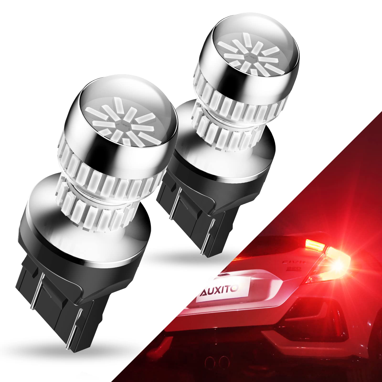 AUXITO LED Bulb Red for Tail Lights, Super Bright T20 W21W 7441 7444 Replacement, Pack of 2, Size 7443/7440