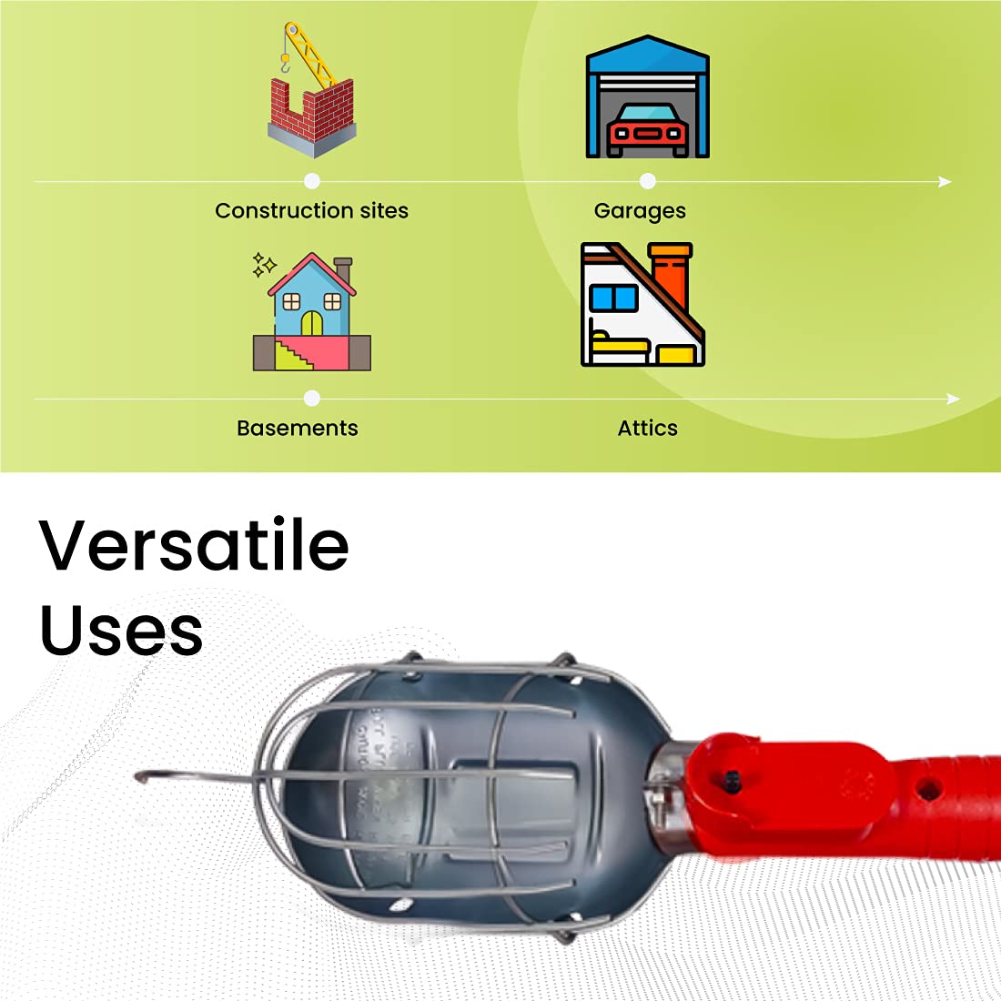 Go Green Power Inc. 50Ft Portable Hand Lamp With 16/3 Kink-Free Cord (Bulb Not Included)- Durable Construction, Swivel Hook, And