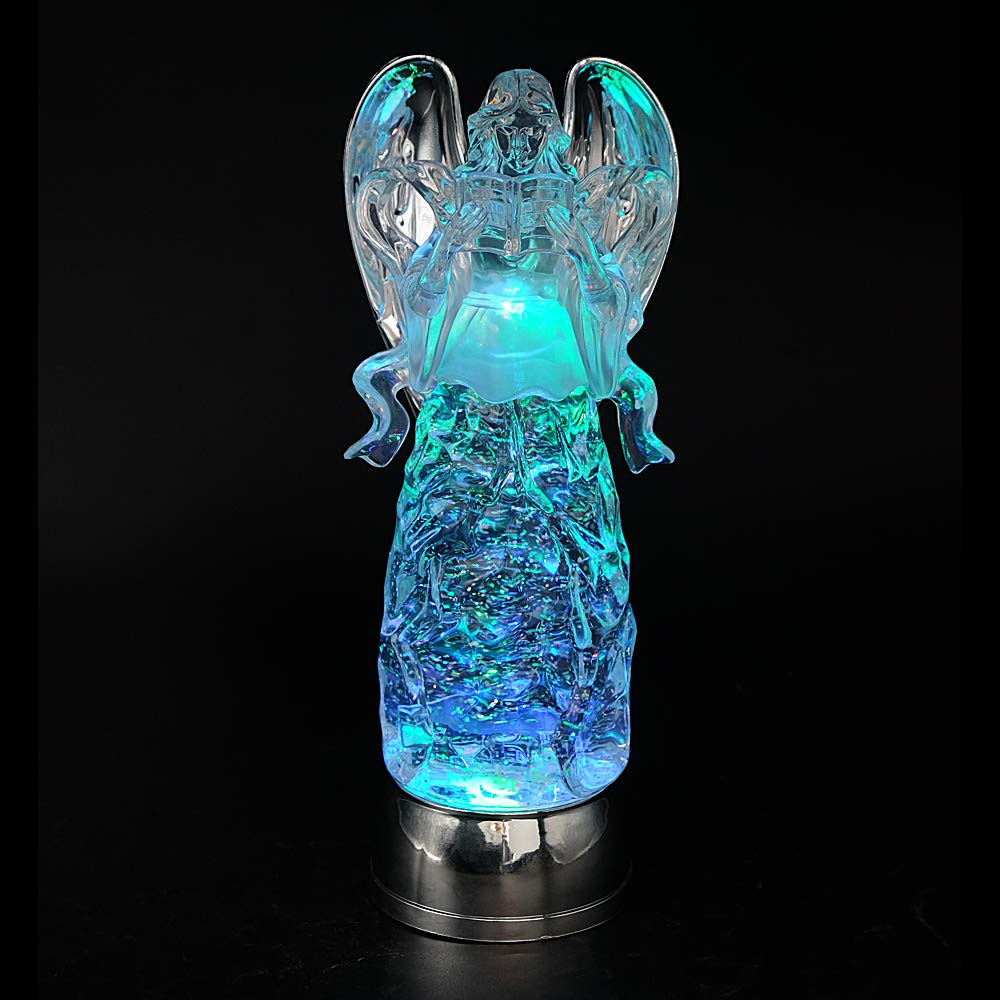 DRomance 11 Angel Snow Globe Lantern Battery Operated with 6 Hour Timer Color Changing LED Light Reading Angel Swirling Glitter 