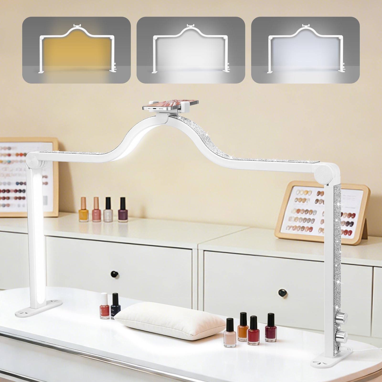 Arch Half Moon Light: Professional 34 inch 420 LED Beads - Nail Lamp for Desk Adjustable Brightness 3 Color Temperature - Foldab