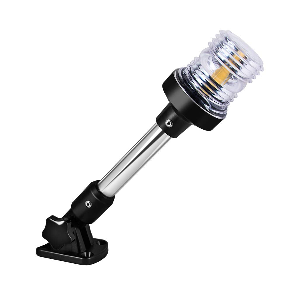 Sebnux 12" White LED Fold Down Boat Stern Light - Nature White 5000K, Model SCK098 for Pontoon & Fishing Boats