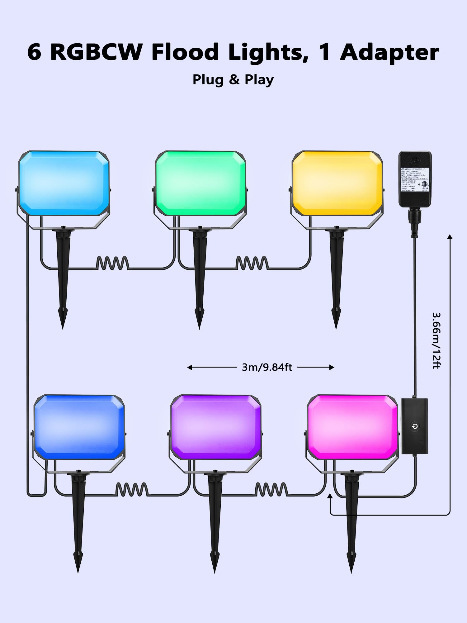 BrizLabs RGBCW Smart Flood Lights - 6 Pack LED Landscape Lights, IP65 Waterproof, APP & Voice Control, Plastic, Model: cb34a1c2-803e-42