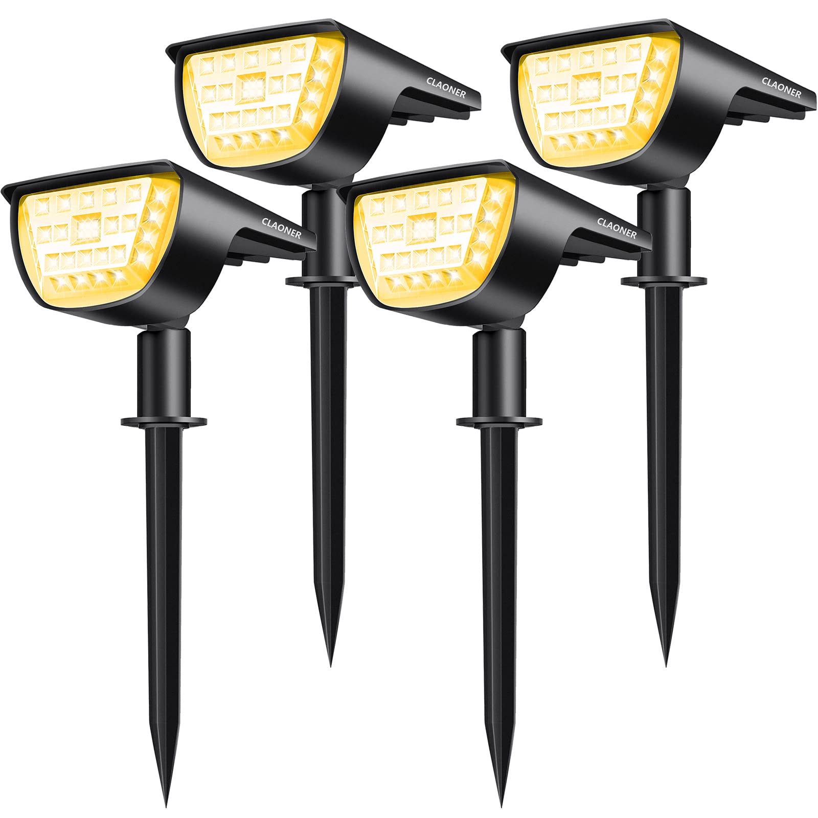 CLAONER 32 LED Solar Landscape Spotlights, Waterproof, Warm White, 4 Pack, Model 782937782760