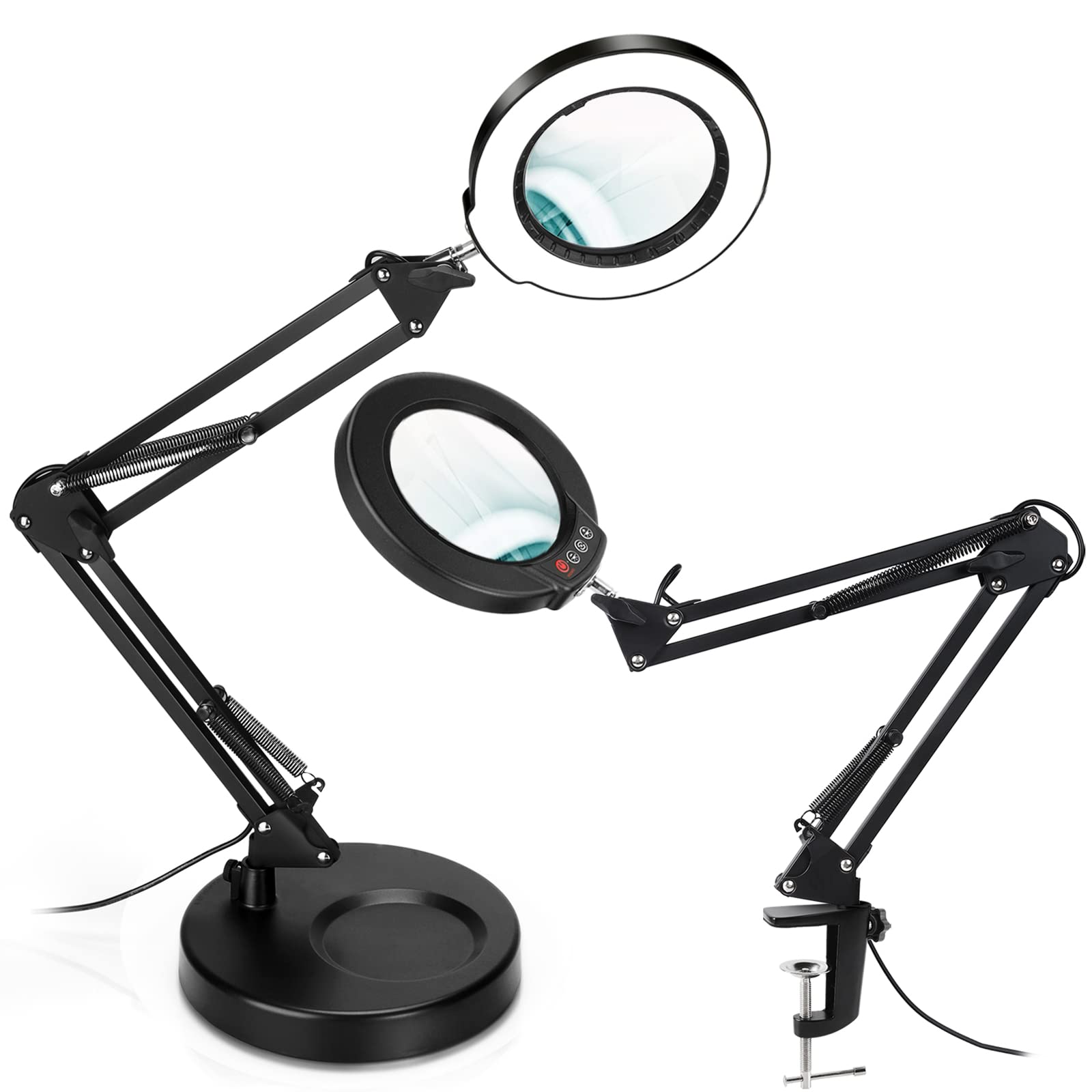Krstlv 8X Magnifying Glass With Light And Stand, Upgrade Button 5 Color Modes Stepless Dimmable, 2-In-1 Led Lighted Magnifier Light, Hands Free Desk Lamp With Clamp For Craft Hobby Reading Close Work