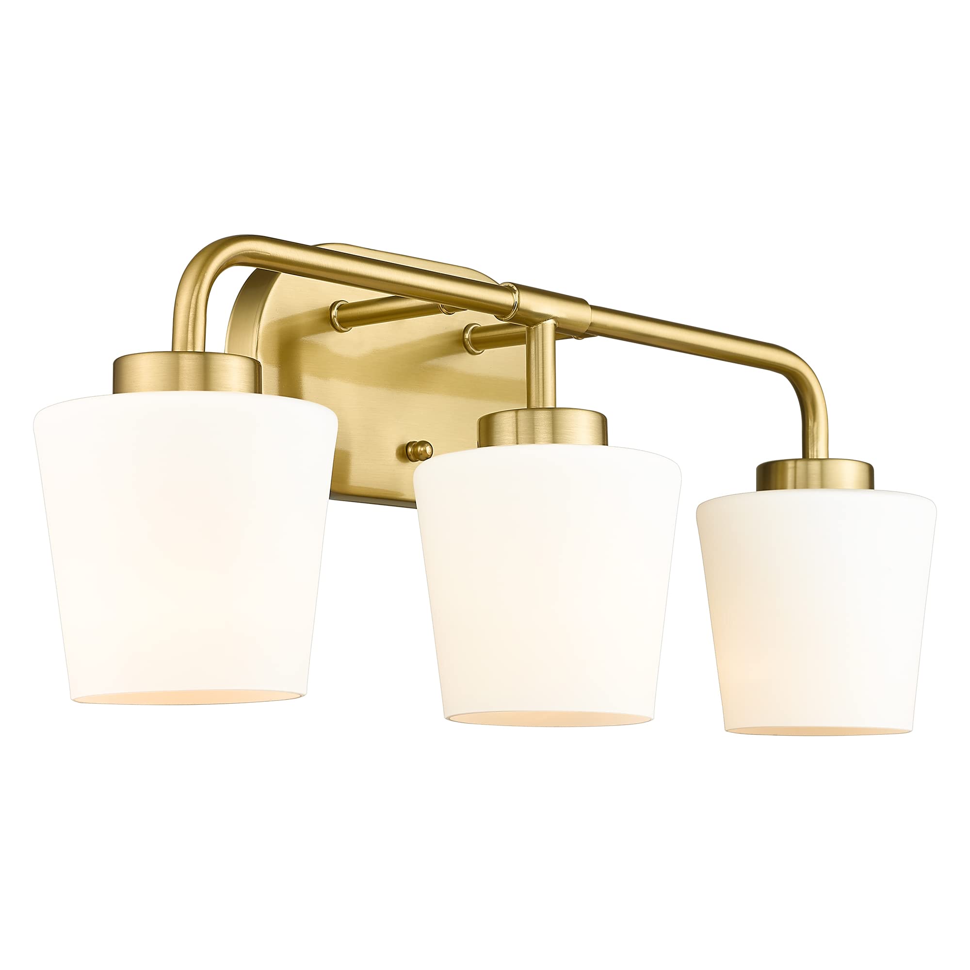 Audickic Brushed Gold Bathroom Vanity Light, 3-Light Metal Sconce with Milk White Glass, Farmhouse Style, Champagne Bronze Finish