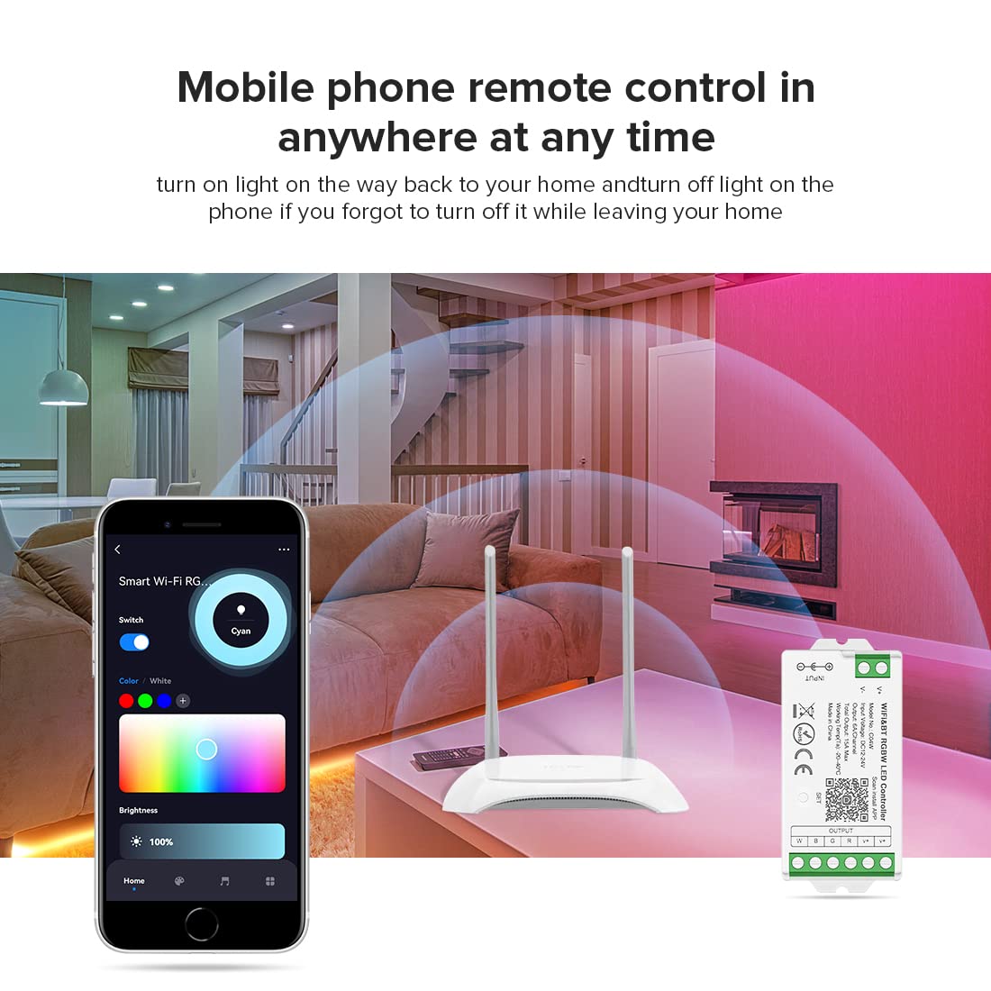 Btf-Lighting C04W Rgbw Pwm Smd Fcob (+ R G B W) 5Pin Led Strip 2.4Ghz Tuya Wifi Group Controller Alexa Google Home Smartphone Ap