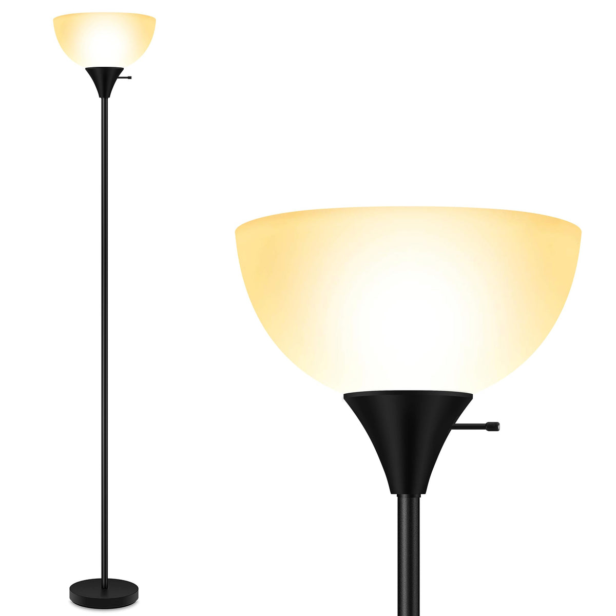 Boostarea Floor Lamp, 70.1    Tall Lamp, Led Black Floor Lamp, E26 Base, Eye-Caring, Modern Torchiere Floor Lamps For Living Roo